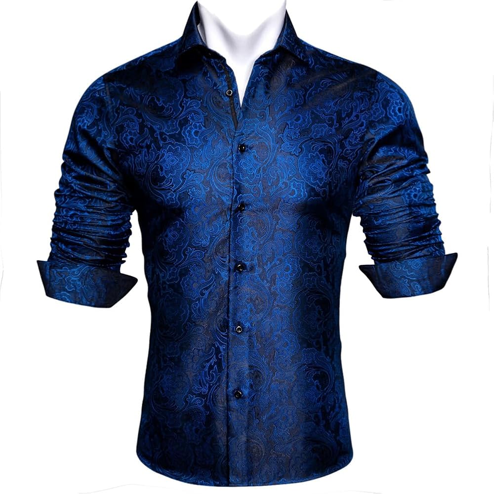 Amazon.com: Mens Silky Shirts Paisley Flower Long Sleeve Shirts