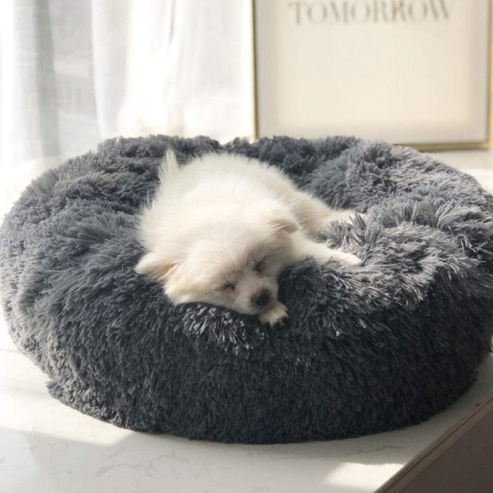 Cesta para perros esponjosa antiestrés, lavable y extraíble, suave y redonda, cestas y muebles cómodos para perros y gatos (L-80 cm), color gris oscuro