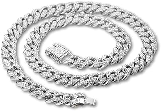 Cadena de Eslabón Cubano para Bebé Niño Pequeño – TYCOON JUNIOR –Collar Infantil Chapado en Oro 18K/Oro Blanco Platino Tamaño Pequeño,Diamantes de Laboratorio Engastados a Mano,para 2-5 Años
