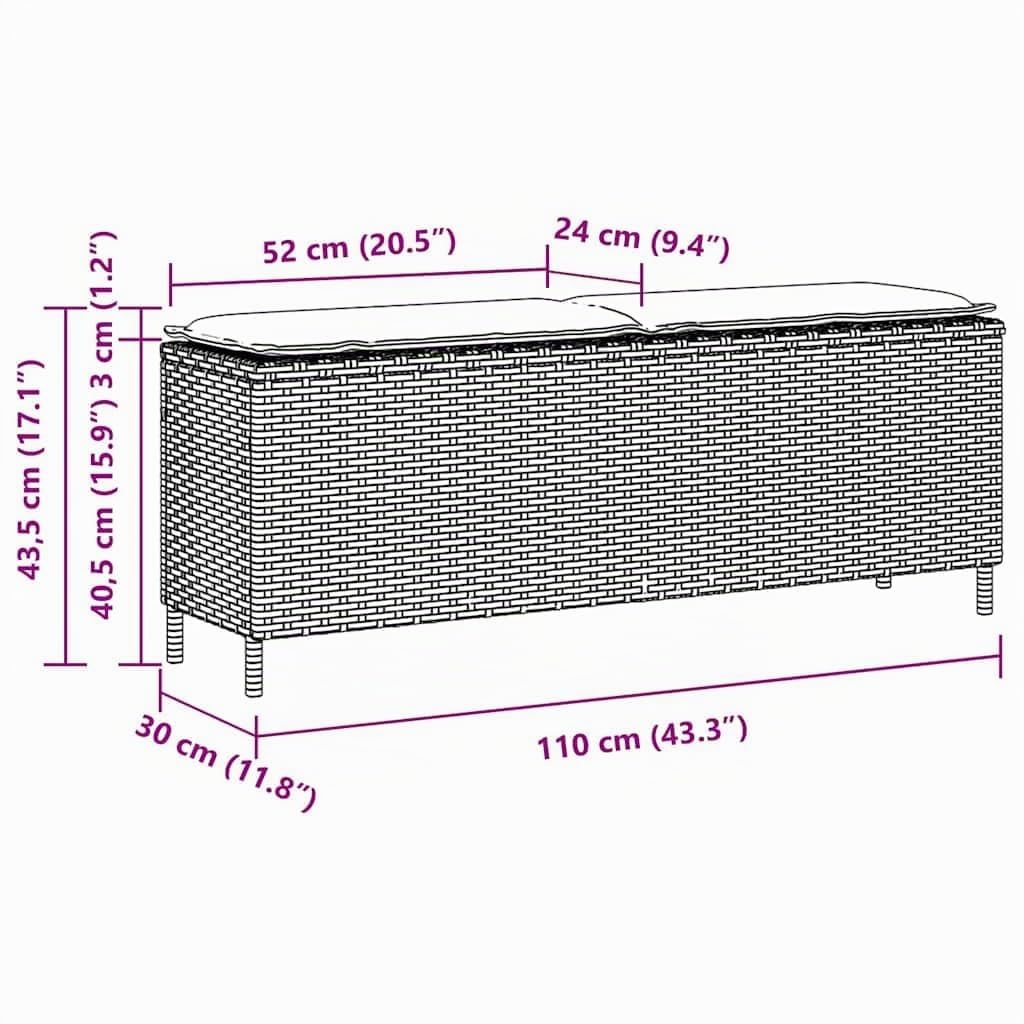 vidaXL Banc de Jardin avec Coussin Noir 110x30x40,5 cm résine tressée