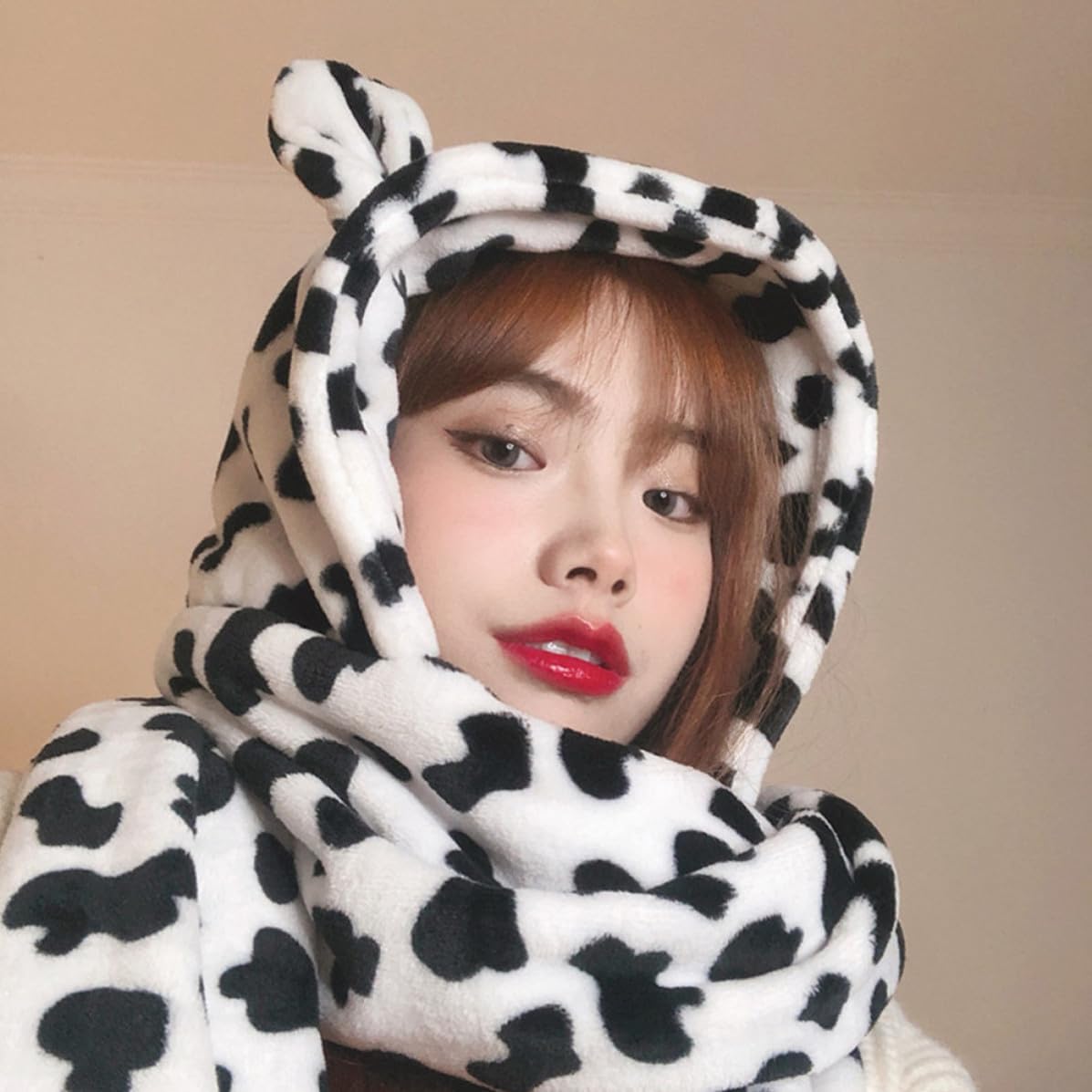 Fashionable Plush Winter Hat with Scarf and Glove