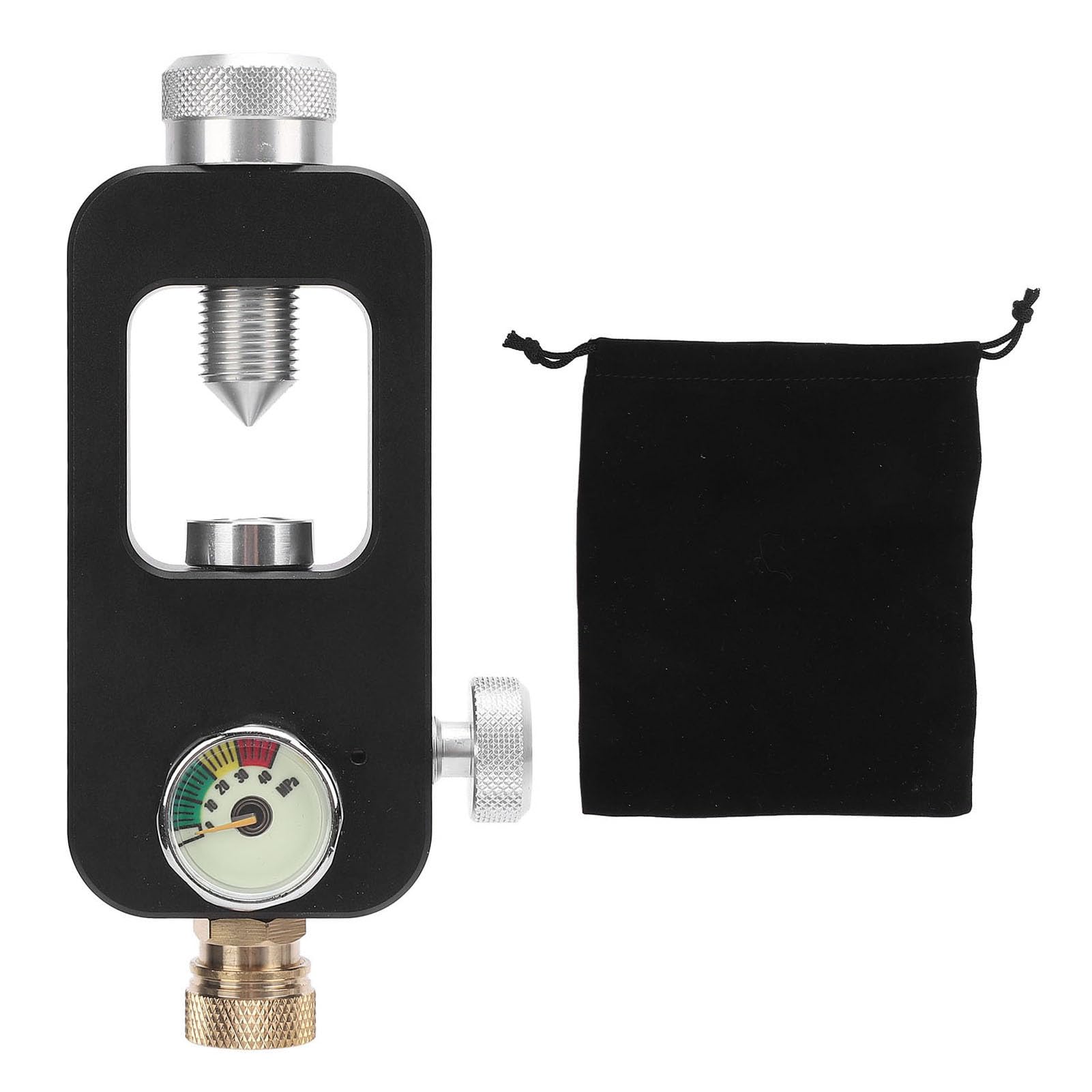Scuba Tank Refill Adapter Aluminum Diving Equipment with Pressure Gauge for 0.5L 1L Cylinder Easy Gas Transfer from Larger to Smaller Tanks (Black)