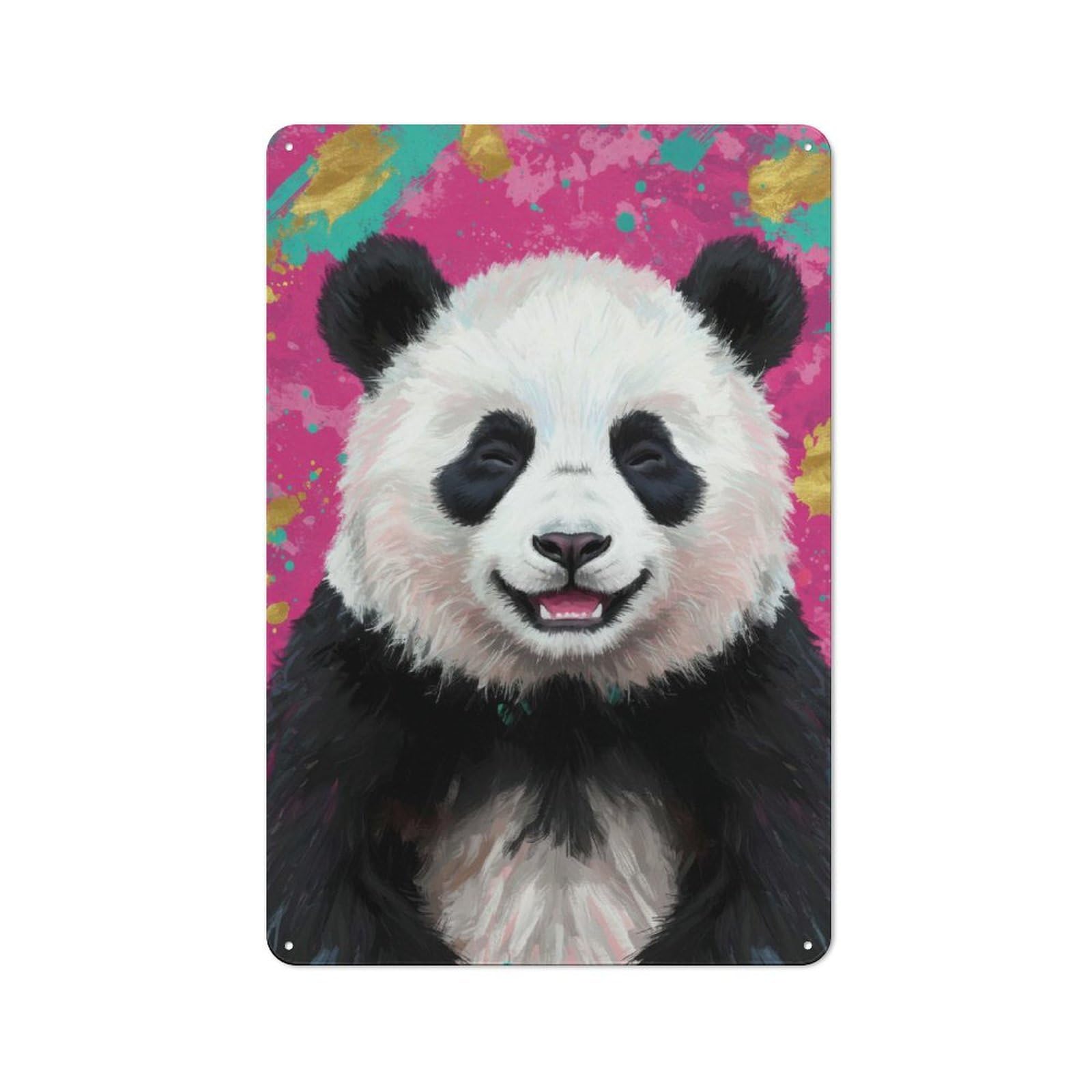 Junmoney Style-9 Character Decorative Tin Plaque 30X20cm Featuring Smiling Panda Portrait, Home Wall Decor For Flat, Dorm Room, Lounge Or Cafe