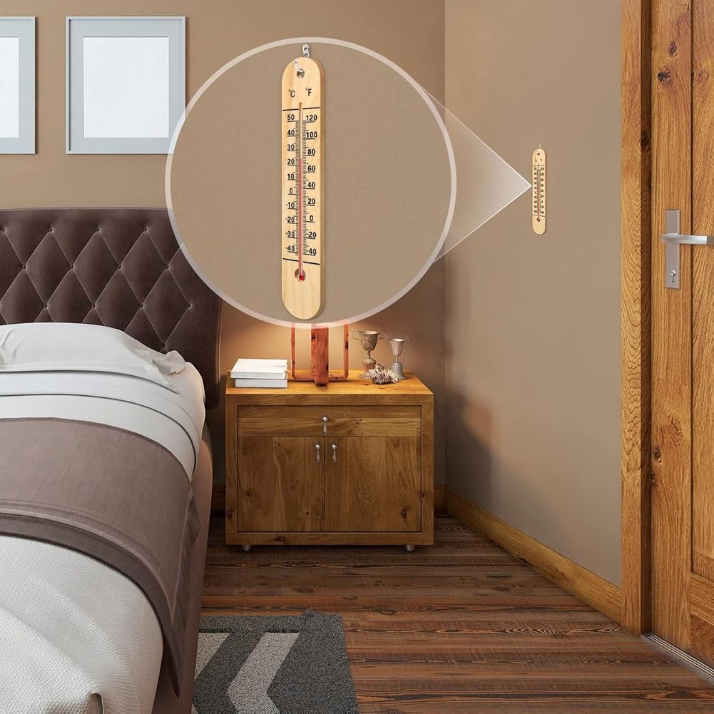 Holz-Wandthermometer, Hygrometer, Für Drinnen Und Draußen, Natürliches