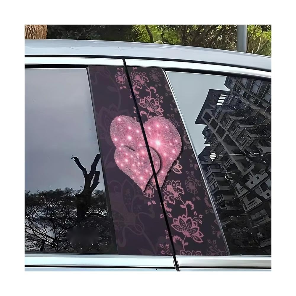 Bertdcx One Color Car Middle Pillar Sticker Pink Heart-Shaped Pattern Flashing Auto Parts