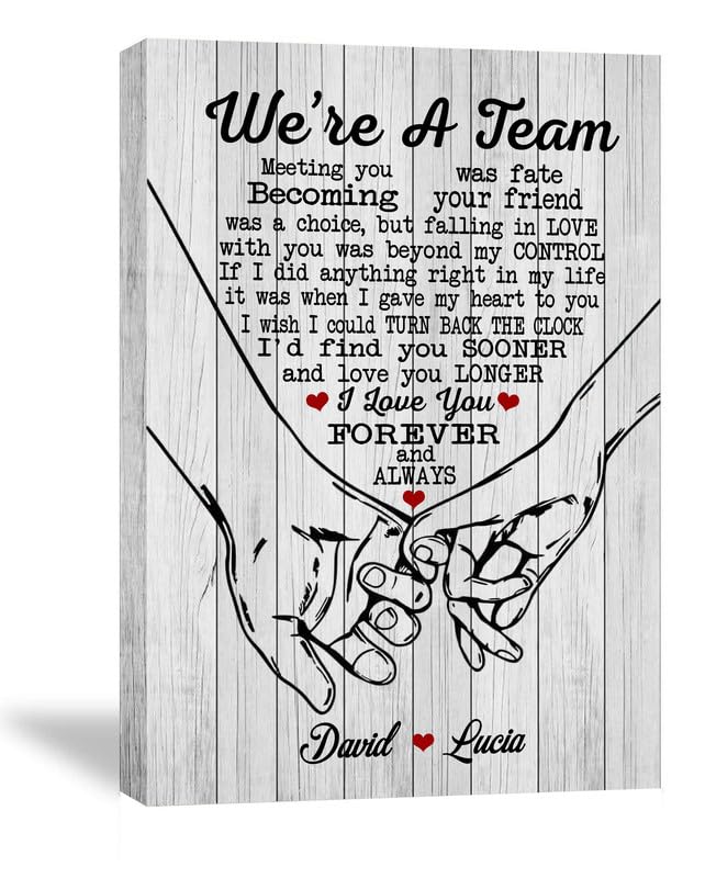Personalized We're A Team Couple Holding Hands Canvas For Him/Her, Anniversary Wedding Gifts For Husband/Wife, Christmas Birthday Valentines Day Gifts For Boyfriend/Girlfriend
