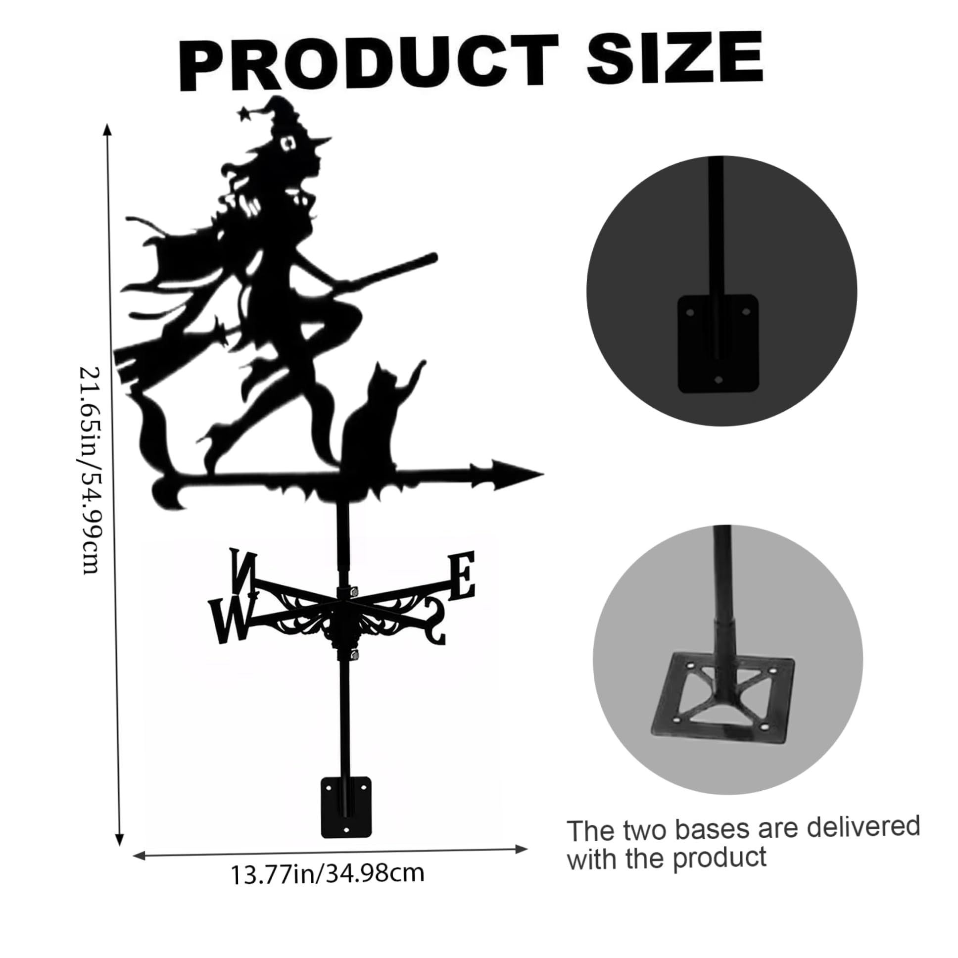 Witch Weathervanes, 55 cm/21.7 Pulgadas Vane del Clima de Bruja de Metal para el Techo, indicador de dirección del Viento Retro del Techo, Escultura al Aire Libre para Decoraciones de jardín de Patio
