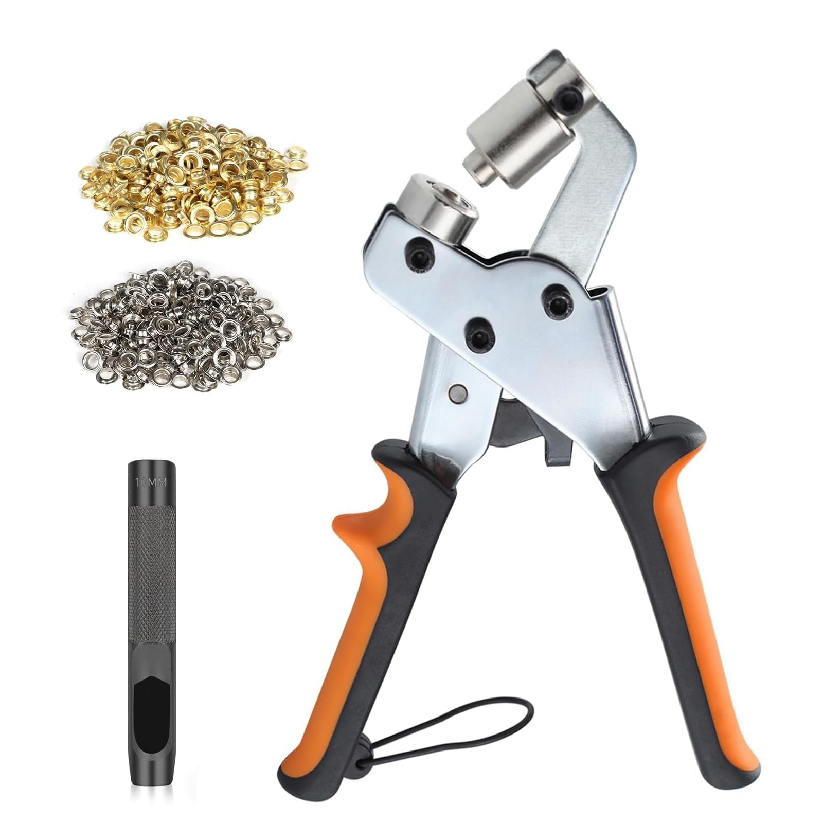 Kit de alicates para perforar ojales y arandelas, alicates para ojales para lonas con 200 o 500 ojales, juego de alicates para ojales portátiles de 10 mm, alicates para perforar agujeros de ojales(Ora