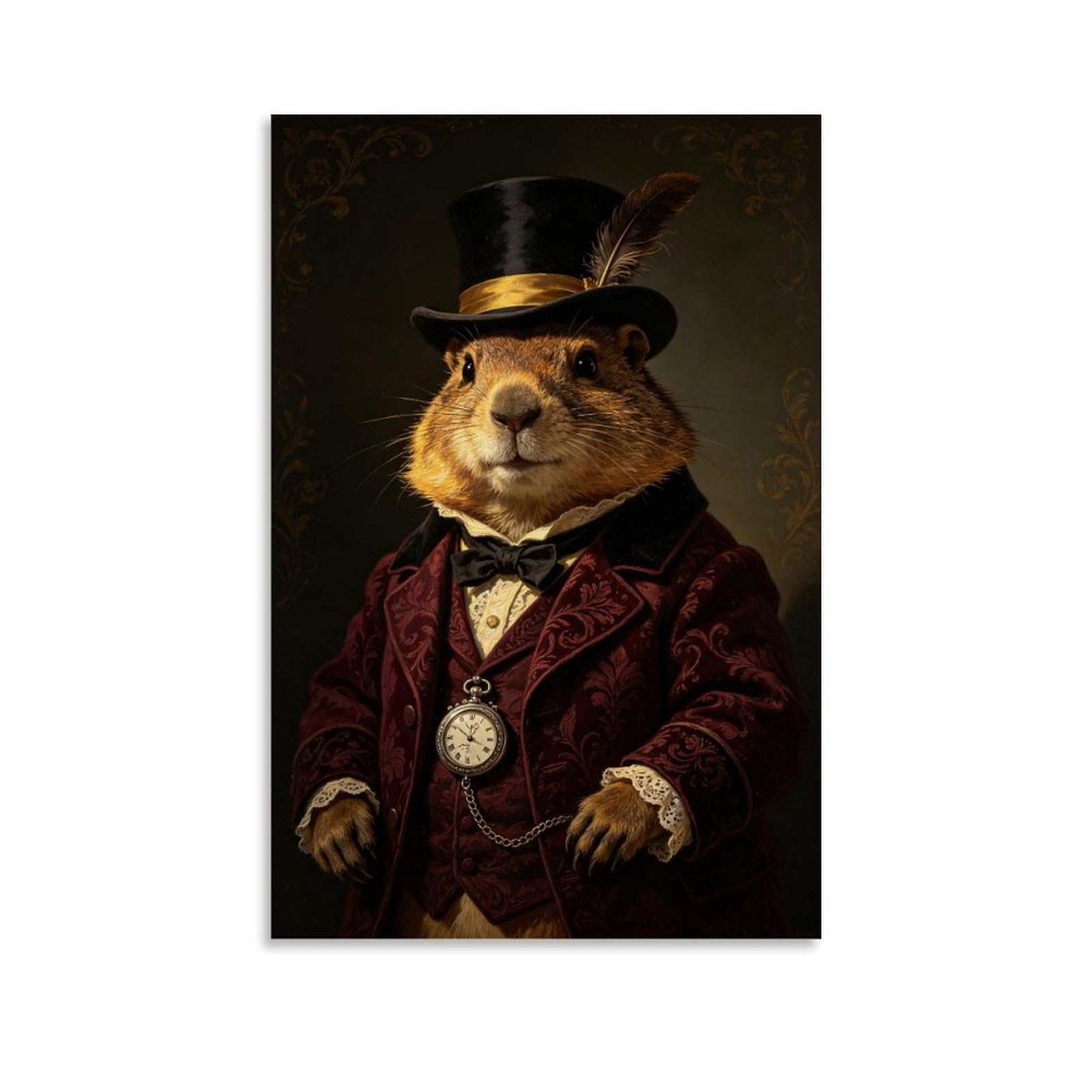 LDFUIEKSUFG Victorian Gentleman Marmot Poster Wall Art Aesthetic Cover Poster Design Painting for Living Room Bed Room 12x18inch(30x45cm) Unframe-style