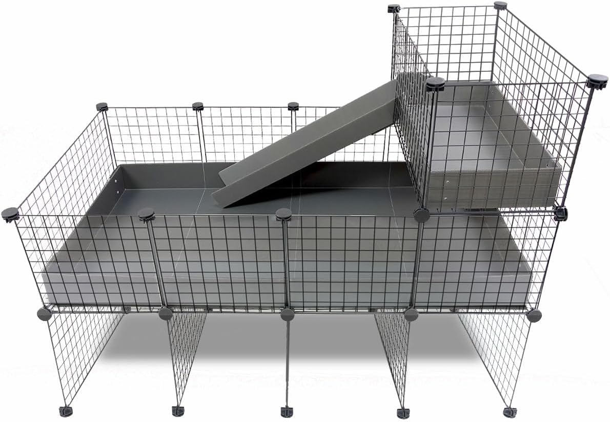 GuineaDad Piggy Condo – Premium C&C Cage with Balcony, Ramp, & Pillars for Guinea Pigs & Small Animals with Coroplast Base | Acrylic, C&C Grids for Small Pets (Acrylic, Standard (29" x 58.5" x 42"))
