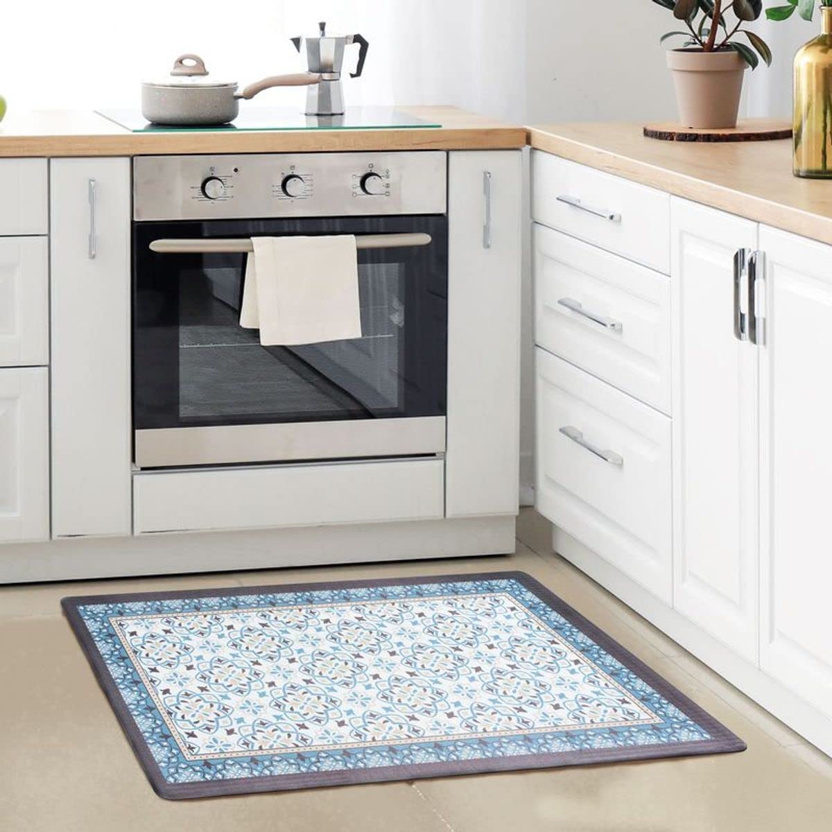 Tapis De Cuisine SUD TRADING Carreaux De Ciment - 45x130 Cm, Bleu, Neuf Sous Emballage