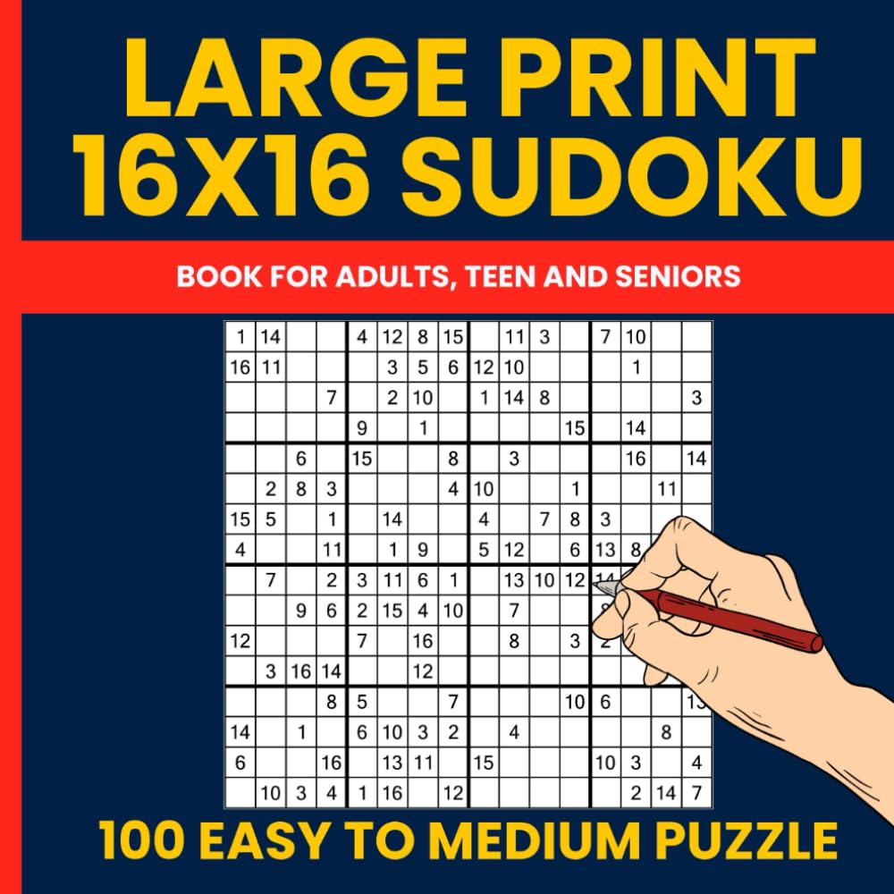 Large Print 16x16 Sudoku Puzzle Book for Adults (Vol. 5): 100 Easy to Medium Super Sudoku Puzzles for Relaxing and Brain-Boosting Fun