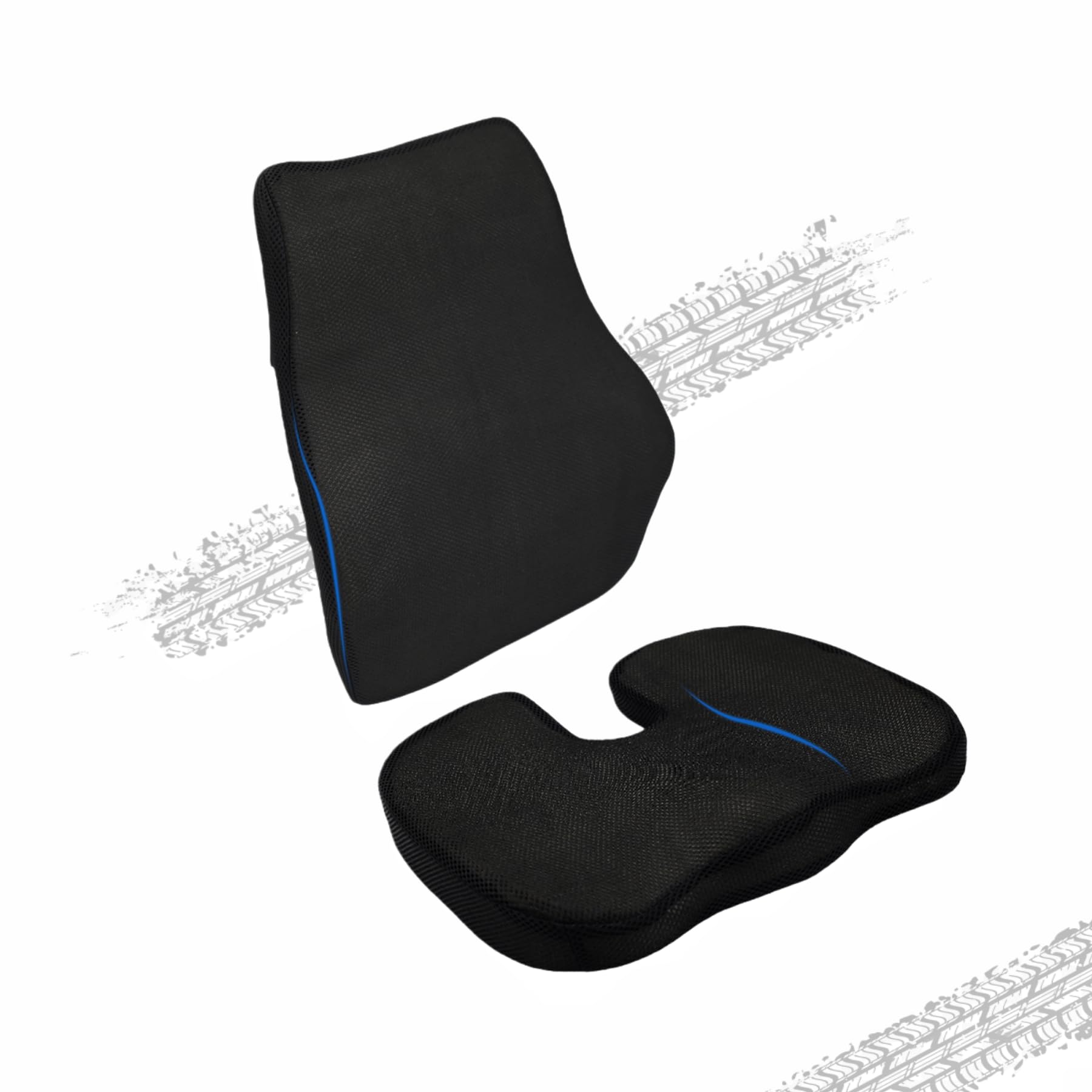 Cojín para Asiento de Camión con Soporte Lumbar para Conductores – Juego de 2 Piezas con Espuma Viscoelástica para Comodidad en Rutas Largas Negro