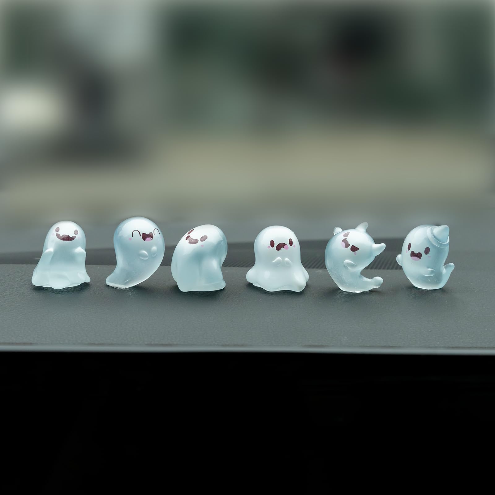 Rislobx Luminous Ghost Car Dashboard Decor, 6PCS Fun Ghost Car Dash Decorations, Rear View Mirror Ornament, Interior Accessories for Home Office
