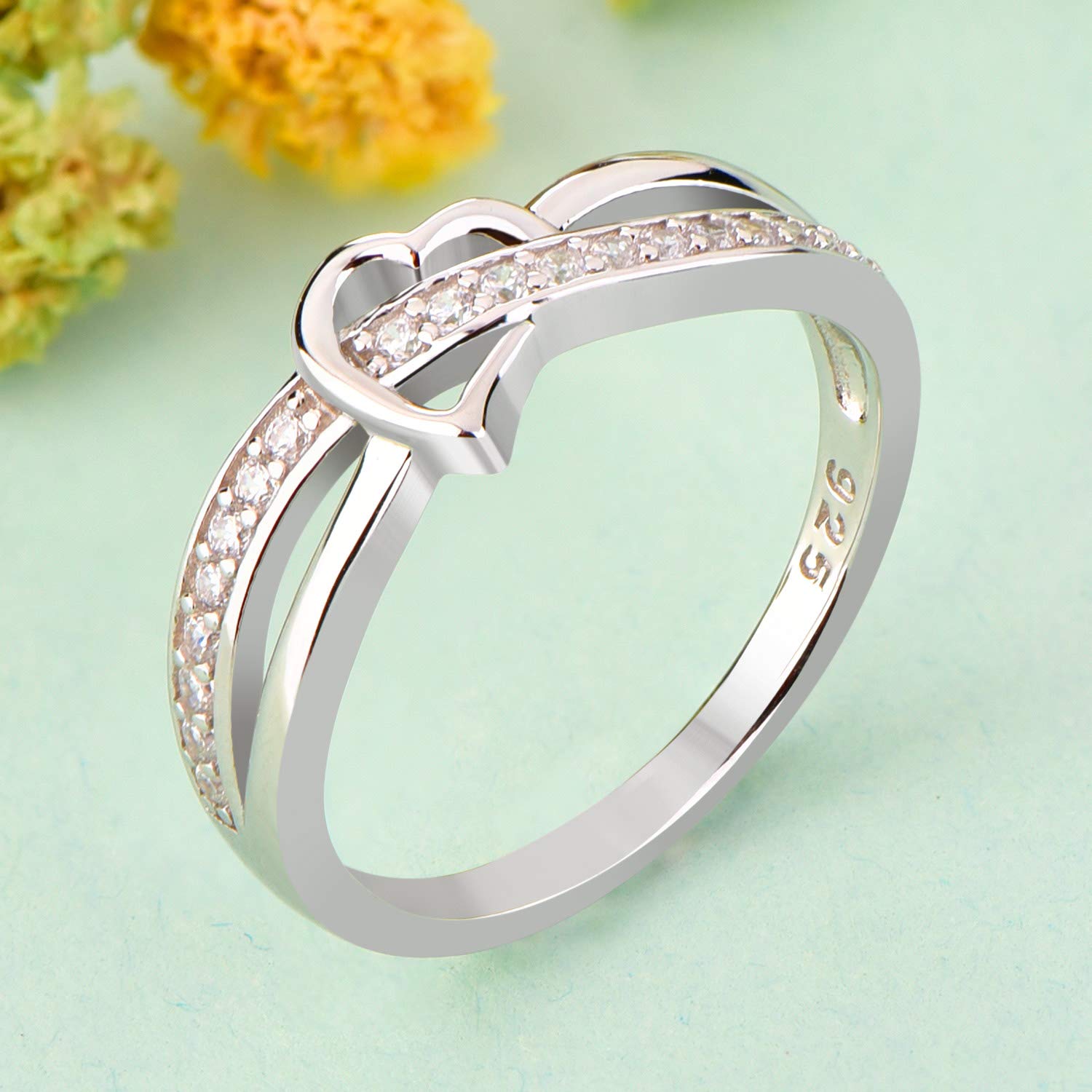 starchenie Herzring 925 Sterling Silber Zirkonia Verlobungsring für Damen