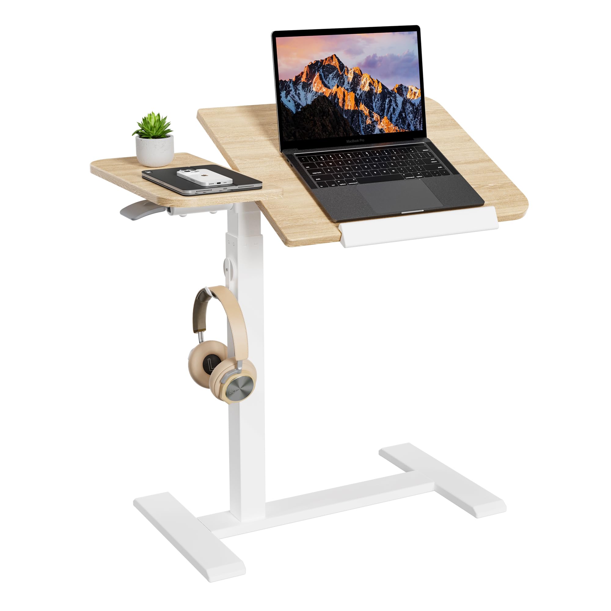 ETHU Laptoptisch Höhenverstellbarer, Multifunktionale Beistelltisch mit Neigbarer Arbeitsplatte und Eingelassenen Rollen, Mobiler Betttisch Ergonomischer Stehpult für Büro und Zuhause (Eiche)