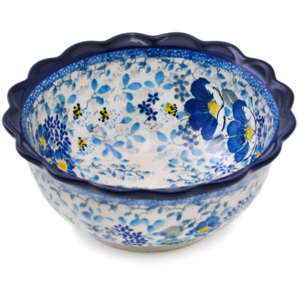 Authentic Polish Pottery Bowl 6-inch Signature UNIKAT in Blissful Beauty Design Handmade in Boles?awiec Poland by Ceramika Artystyczna + Certificate of Authenticity