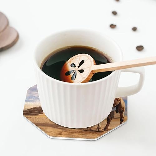 Miniatura 7 de Camel Print Leather Coaster Drink Coasters Set of 4 Waterproof Funny Coaster for Drinks Round Cups Mugs Mat Pad for Kitchen Home Decor