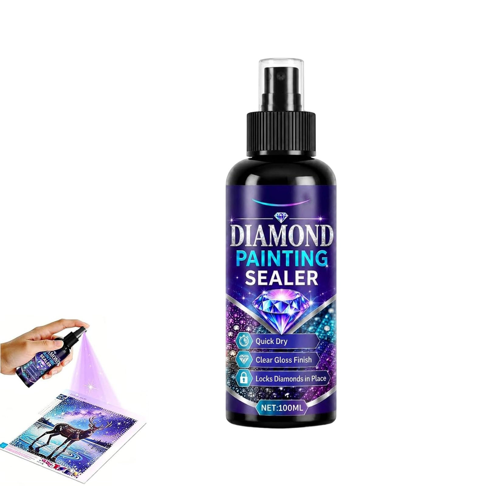 Diamond Painting Sealer Spray, Diamond Art Sealer – Locks Beads, Quick Dry Gloss Finish Sealant, Lasts & Secure Fixing, Clear Protective Coating to Secure Drills for Art Puzzles (1PCS*100ml)