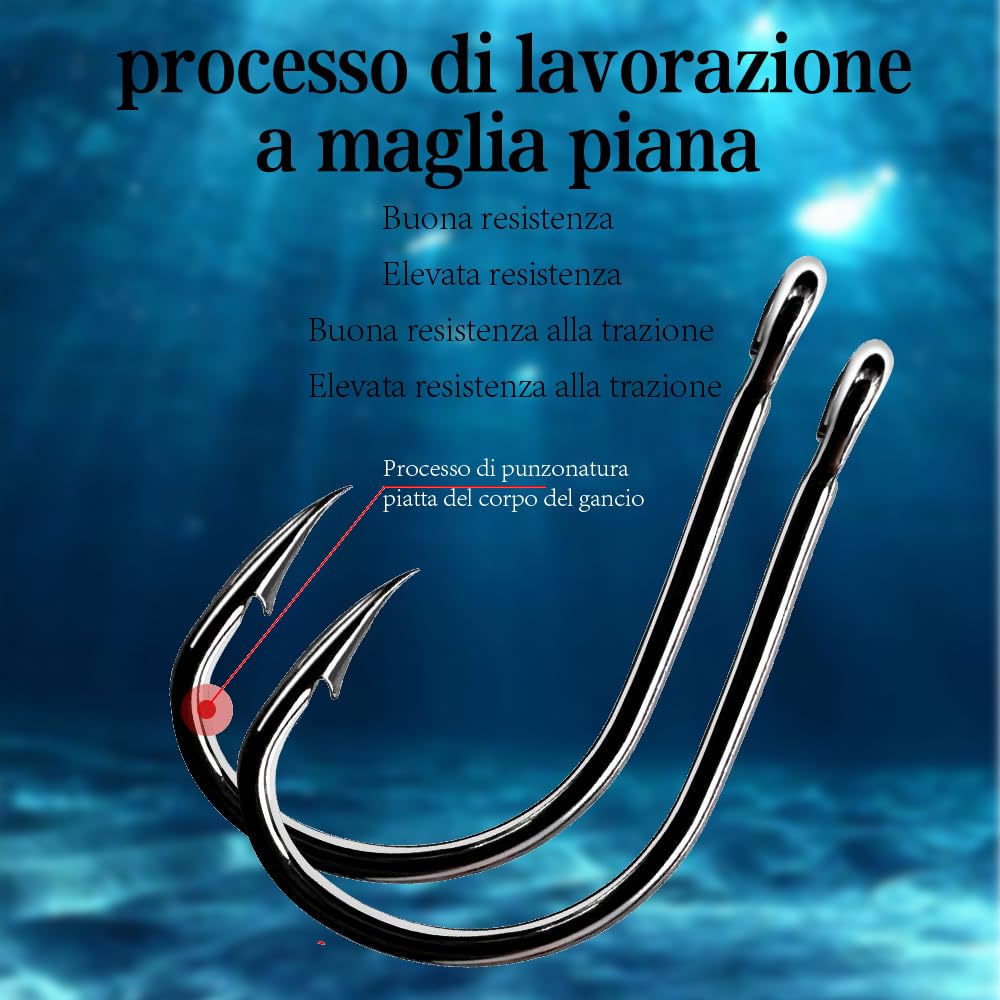 500 Pezzi Ami da Pesca, Ami da Pesca in Acciaio al Carbonio con Scatola di Plastica, 10 Dimensioni Amo Pesca Spinato Ganci a Occhiello Adatto per la Pesca in Lago, in Fiume, in Mare
