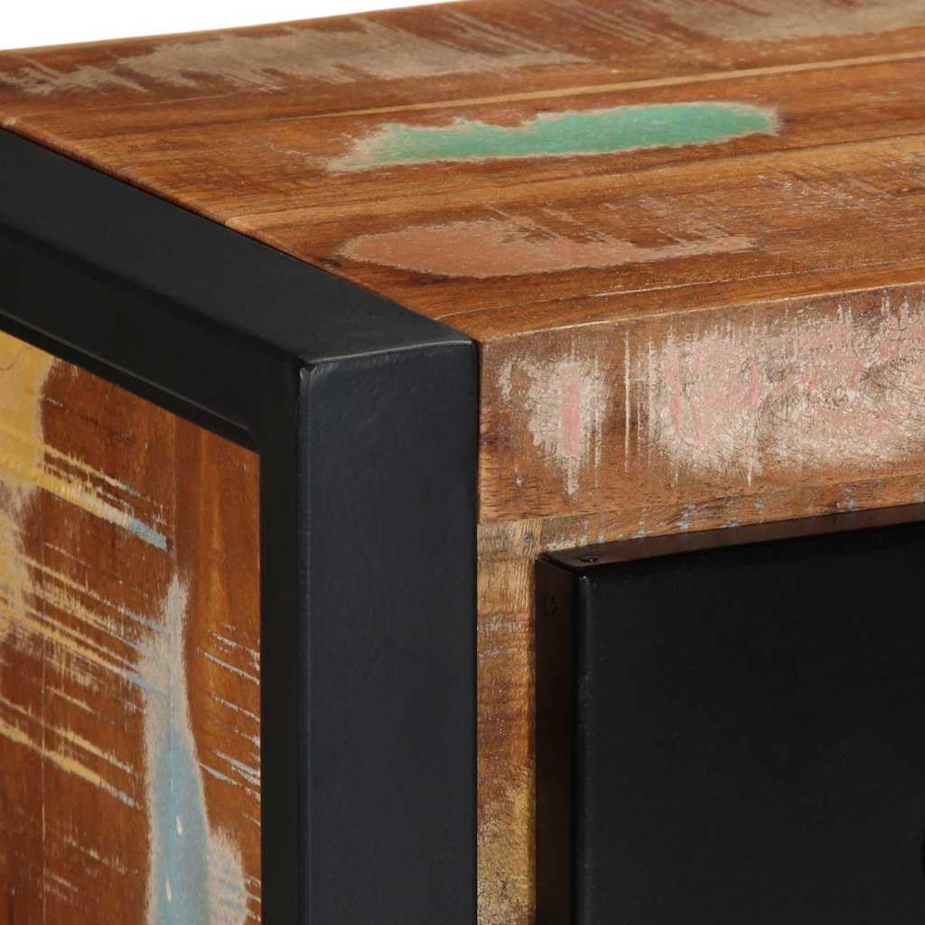 Mobile TV in legno 100 x 30 x 25 cm in legno massello recuperato, con telaio in ferro e maniglie in metallo, ampio spazio per riviste ed elettrodomestici