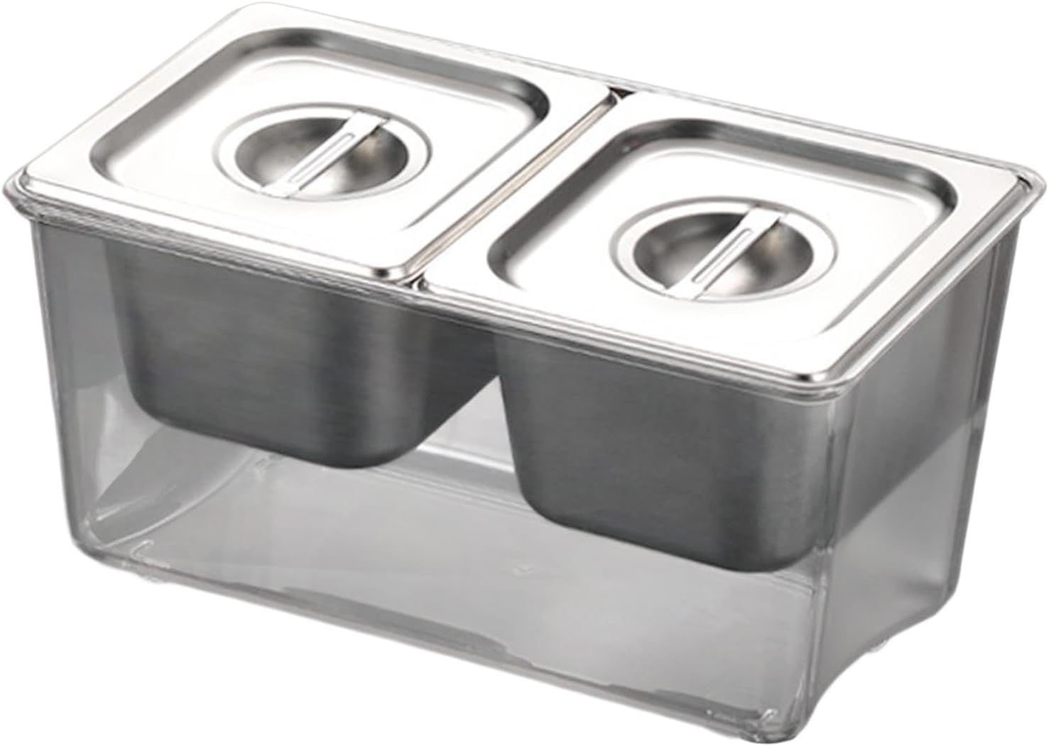 Chilled Condiment Server Tray Seasoning Organizer Box with Containers Commercial Jams Box, 2 compartments