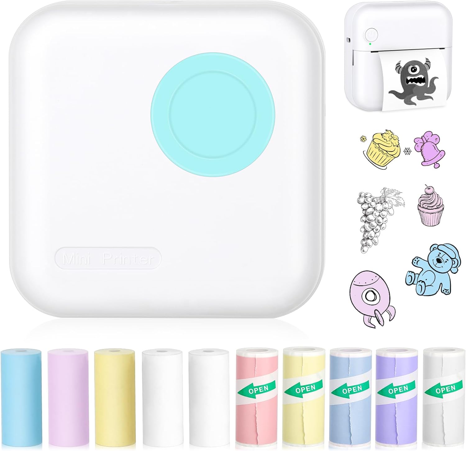 Mini Pocket Bluetooth Printer-Portable Thermal Printer with 10 Roll Papers for Journal/DIY Scrapbook/Travel/Notes/Lists/Label/Memo for Children Women Gifts Kids Christmas