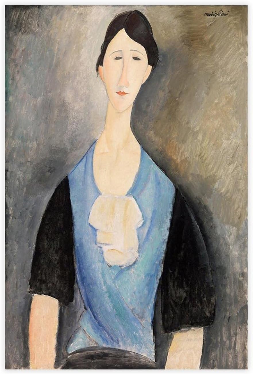 Rikin Liuff Young Woman in Blue by Amedeo Modigliani Canvas Poster 50x70cm Frameless