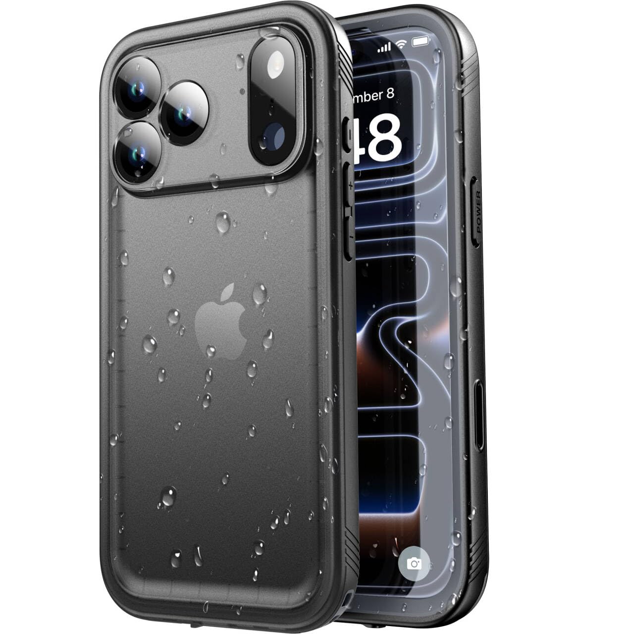 SPORTLINK iPhone 17 Pro 用 防水ケース - いPhone 17 Pro ケース 完全防水 IP68規格防水等級 防雪 防塵 耐衝撃 360°全面保護 ワイヤレス充電 フェイスID 認証対応 カメラ調整ボタン 操作便利 超薄型 指紋防止 ストラップ付き 雨の日 アイホン 17 Pro ボウスイケース お風呂 6.3インチ 適用 (ブラック)
