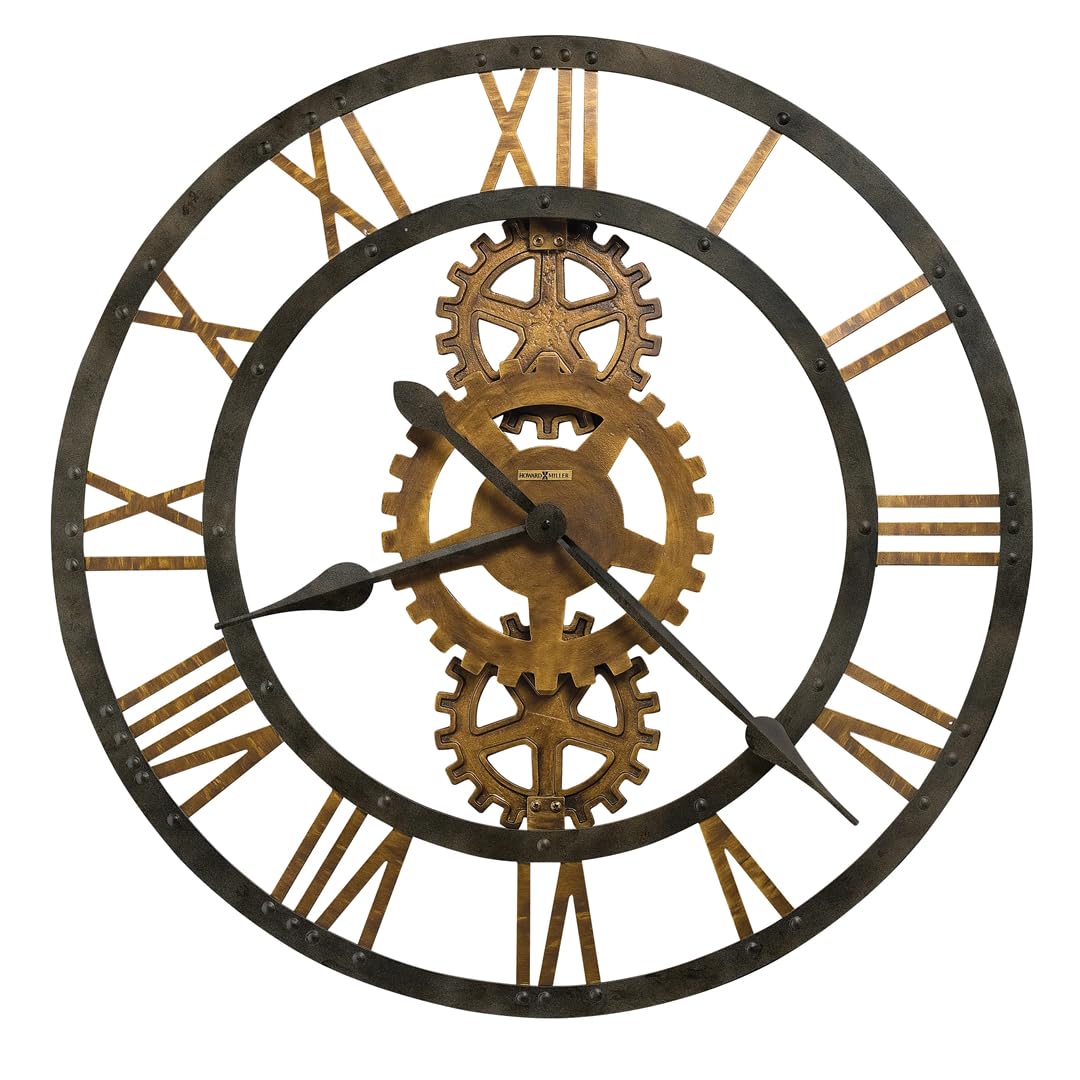 Howard Miller Crosby Reloj de Pared 625-517 - Marco de Metal con Acabado Gris cálido, Engranajes de latón Envejecido, diseño Redondo de Gran tamaño, decoración Industrial del hogar, Movimiento de