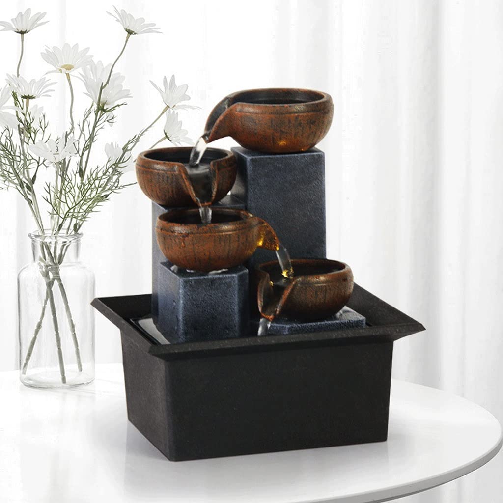 Fontaine D'intérieur Zen Pyramide Avec Lumière - 7 Niveaux, Boule En Marbre - Décoration Feng Shui Pour Bureau, Salon, Chambre - Humidificateur D'air - 2