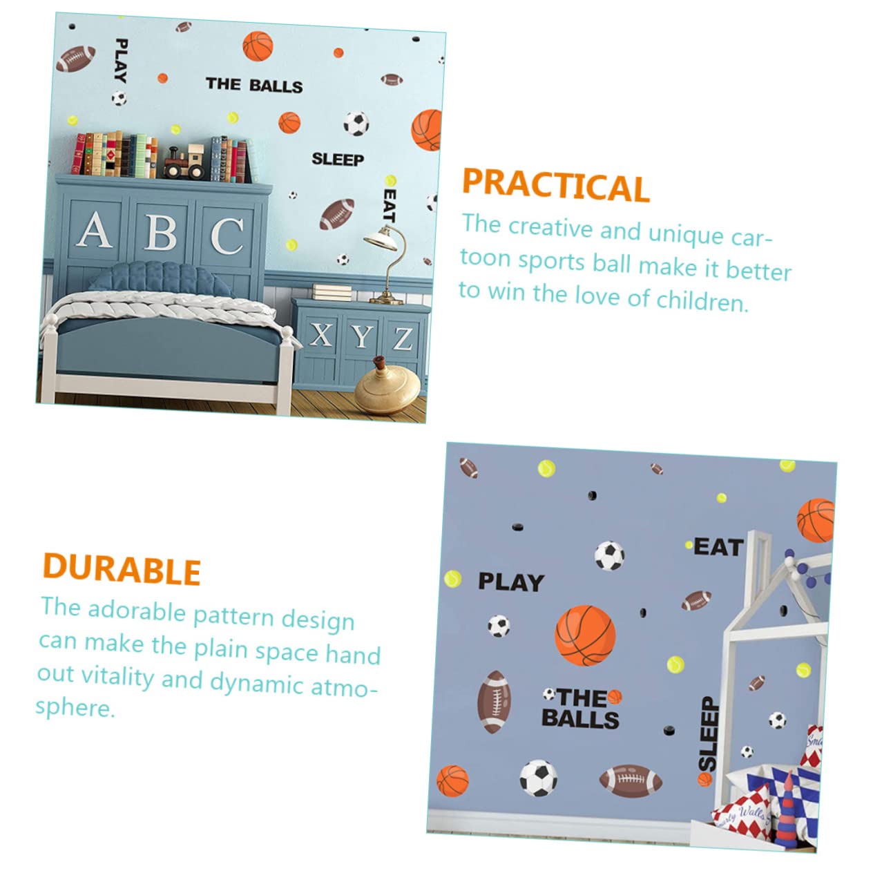 BESTonZON 3pezzi Adesivi Murali Sportivi Per Ragazzo Ragazza Decorazioni Rimovibili Con Palloni Da Calcio e Basket Stickers Creativi Per Cameretta Facili Da Applicare