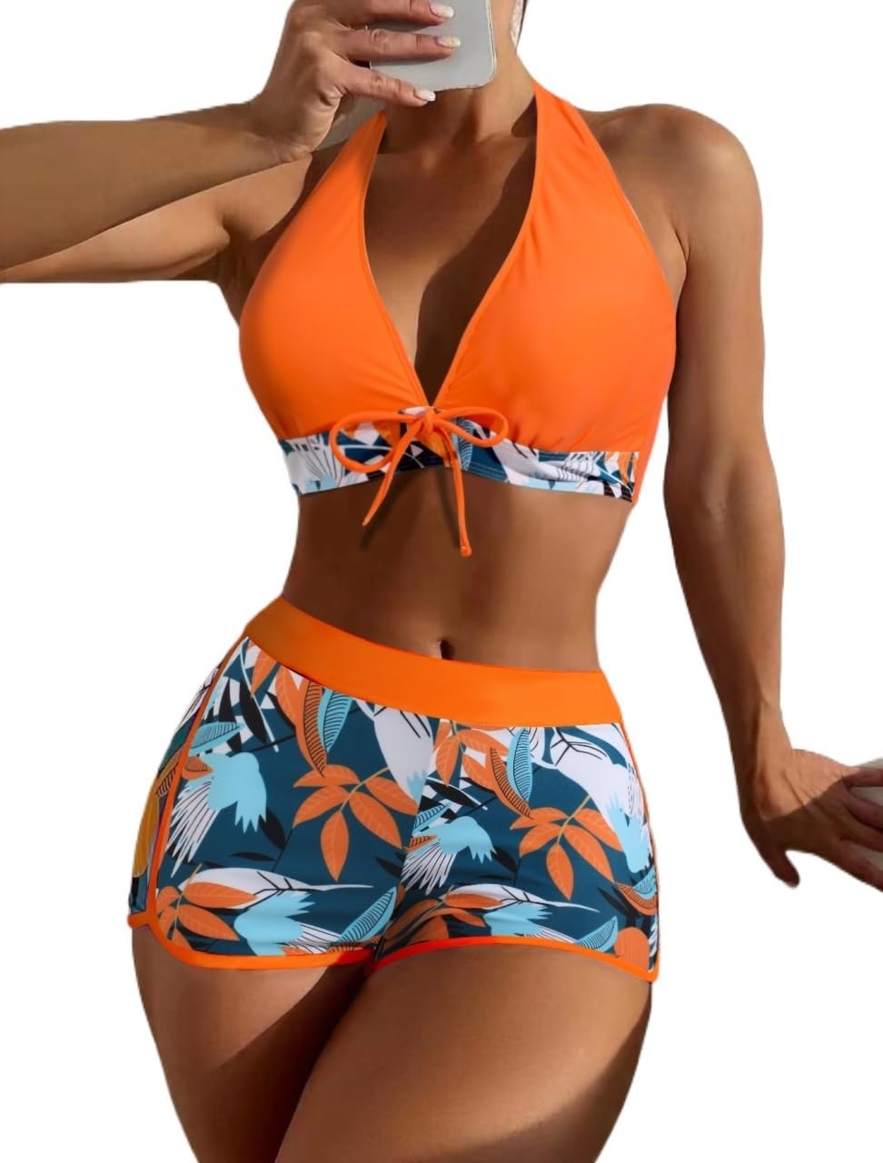 Costume da Bagno Allacciato Allacciato Stampato Donna Sexy Vita Alta Pantaloncini Push-up Bikini Costume da Bagno Costume da Bagno da Spiaggia Senza Schienale (Color : Print4, Size : XL)