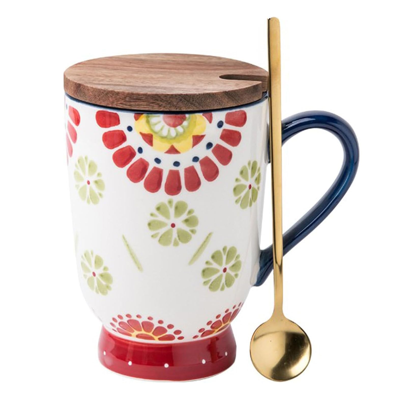 Kubek do kawy - wysoki porcelanowy kubek do kawy z uchwytem, duży kubek ceramiczny o pojemności 500 ml, duża filiżanka do herbaty z łyżeczką pokrywka kubka do biura i domu