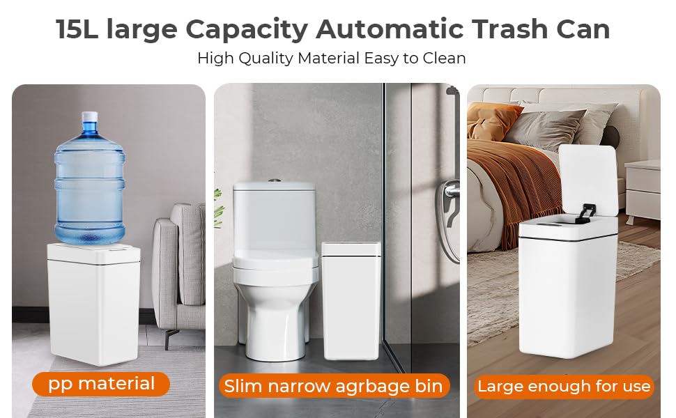Miniatura 5 de HABANN Basurero inteligente de 2.6 galones con tapa, sensor de movimiento infrarrojo, impermeable, estrecho, pequeño, para cocina, baño, oficina,