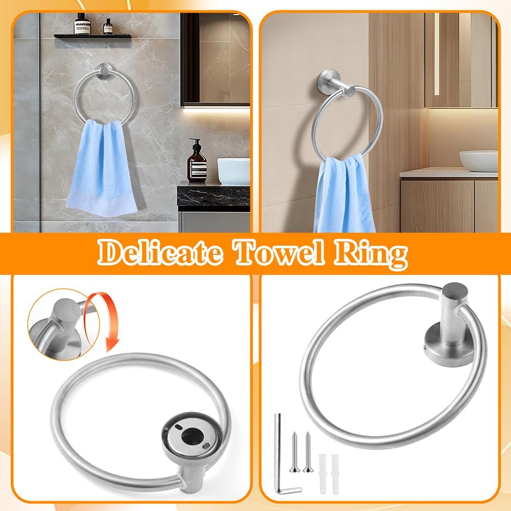 Brushed Silver 8-Piece Bathroom Hardware Set Stainless Steel, 24in and 16in Towel Bars Set Wall Mounted Bathroom Accessories