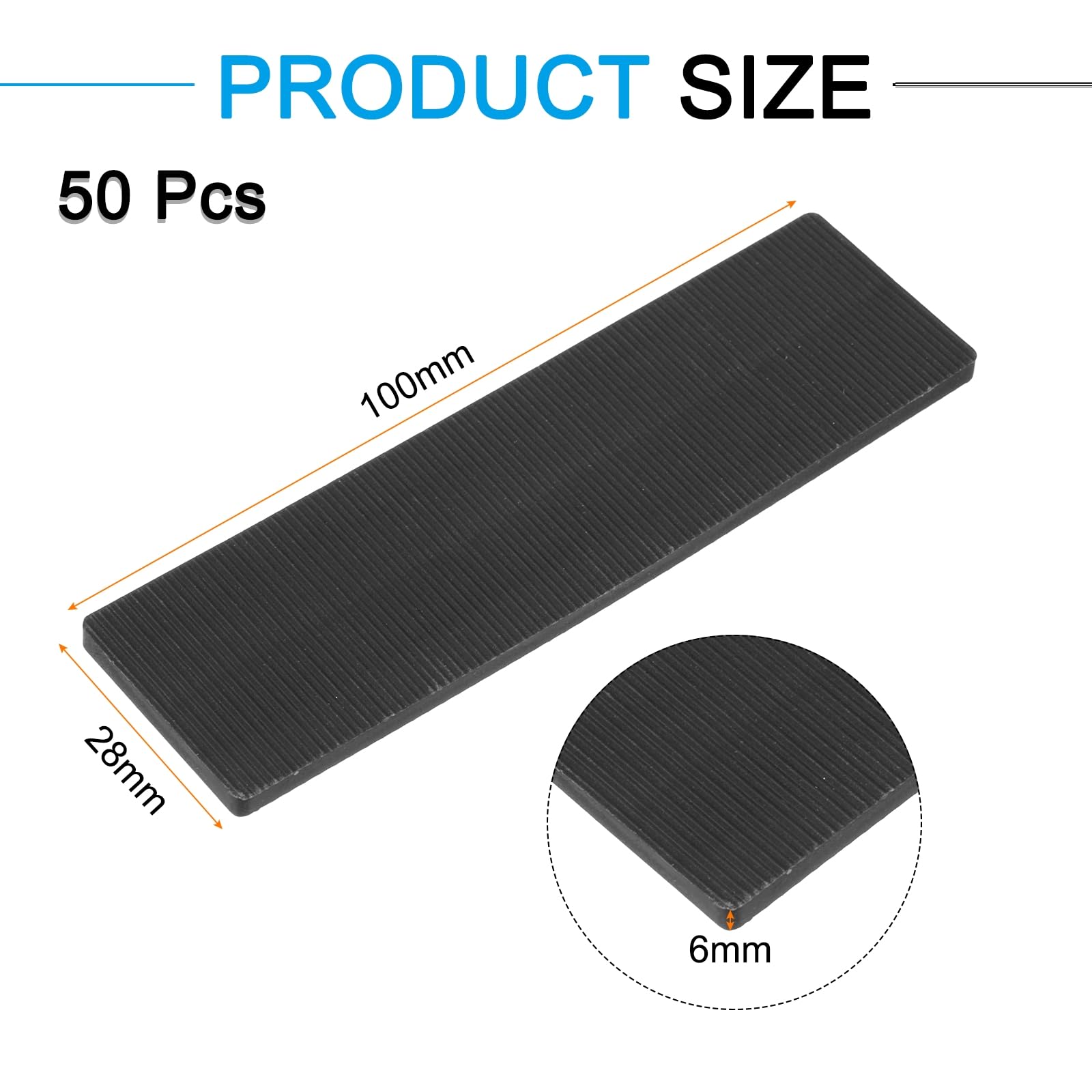 QUARKZMAN 50 Stück Unterlegplatten Kunststoff Abstandshalter 100 x 28 x 6 mm Fliesenkeile Distanzplatten Ausgleichsplatten Distanzklötze Unterlegklotz Verglasungsklötze für Fenster, Schwarz