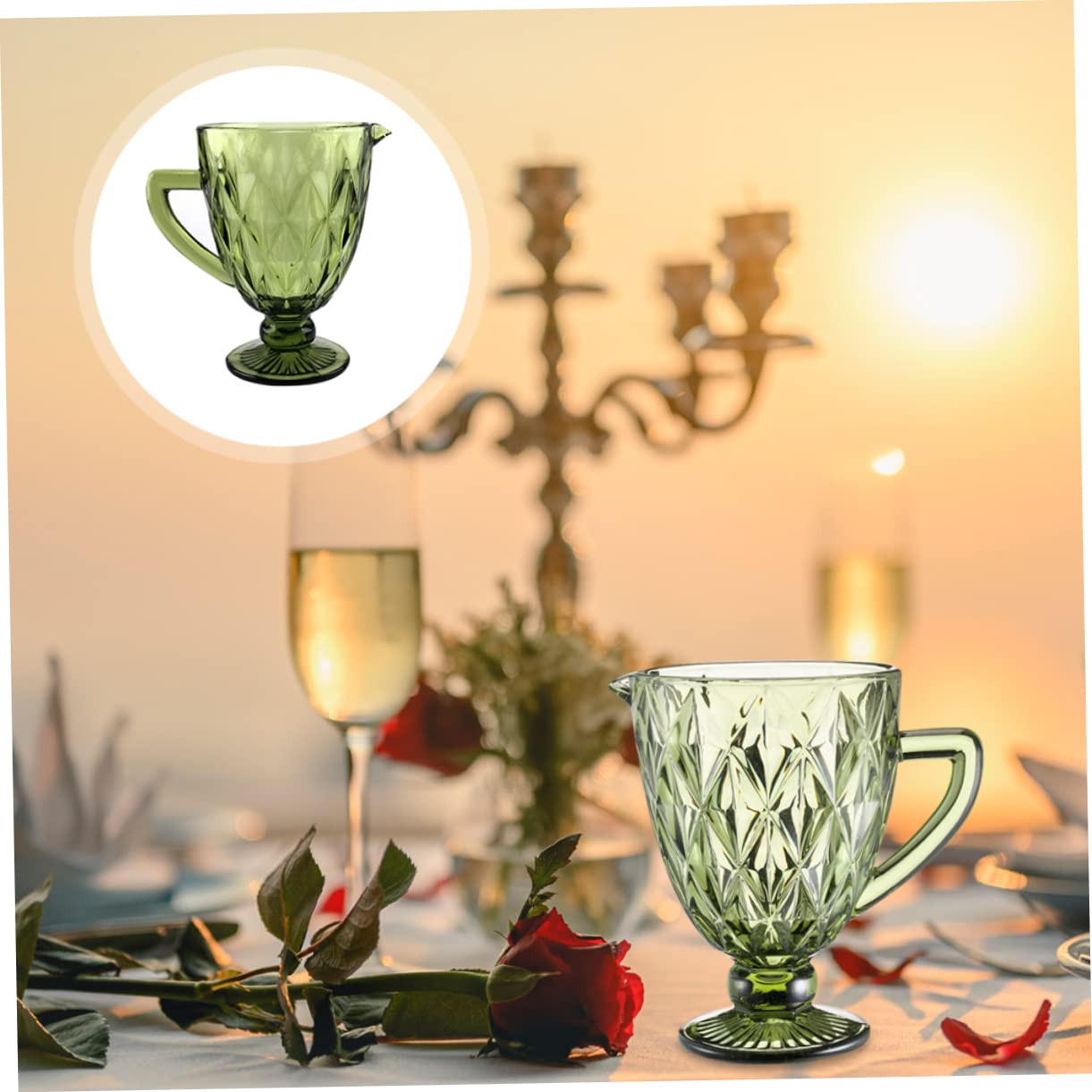 PRETYZOOM Cubo de Hielo de Vidrio Verde 1500ml Estilo Europeo Asas | Botellas de Vino y Cerveza, Uso en Bar y Buffet, Diseño Estable, Acabado Decorativo