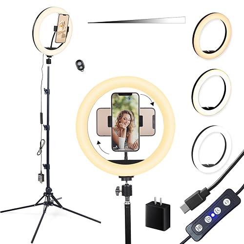 10.2" Power 24W LED Ring Light, Adjustable Color and Brightness, with 74 inch Tall incluing Stand,Ball Head and Phone Clip, You can take Photos, Record Video, Live Broadcast and so on (R10D24) - R10D24
