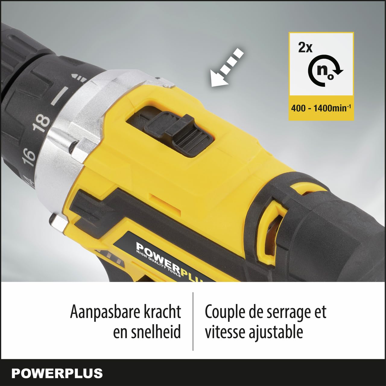 Powerplus Avvitatore a batteria e trapano POWX00830-20 V, con 2 batterie da 20 V e caricabatterie, cassetta degli attrezzi da 134 pezzi con punte per avvitatore, per legno, pietra e metallo