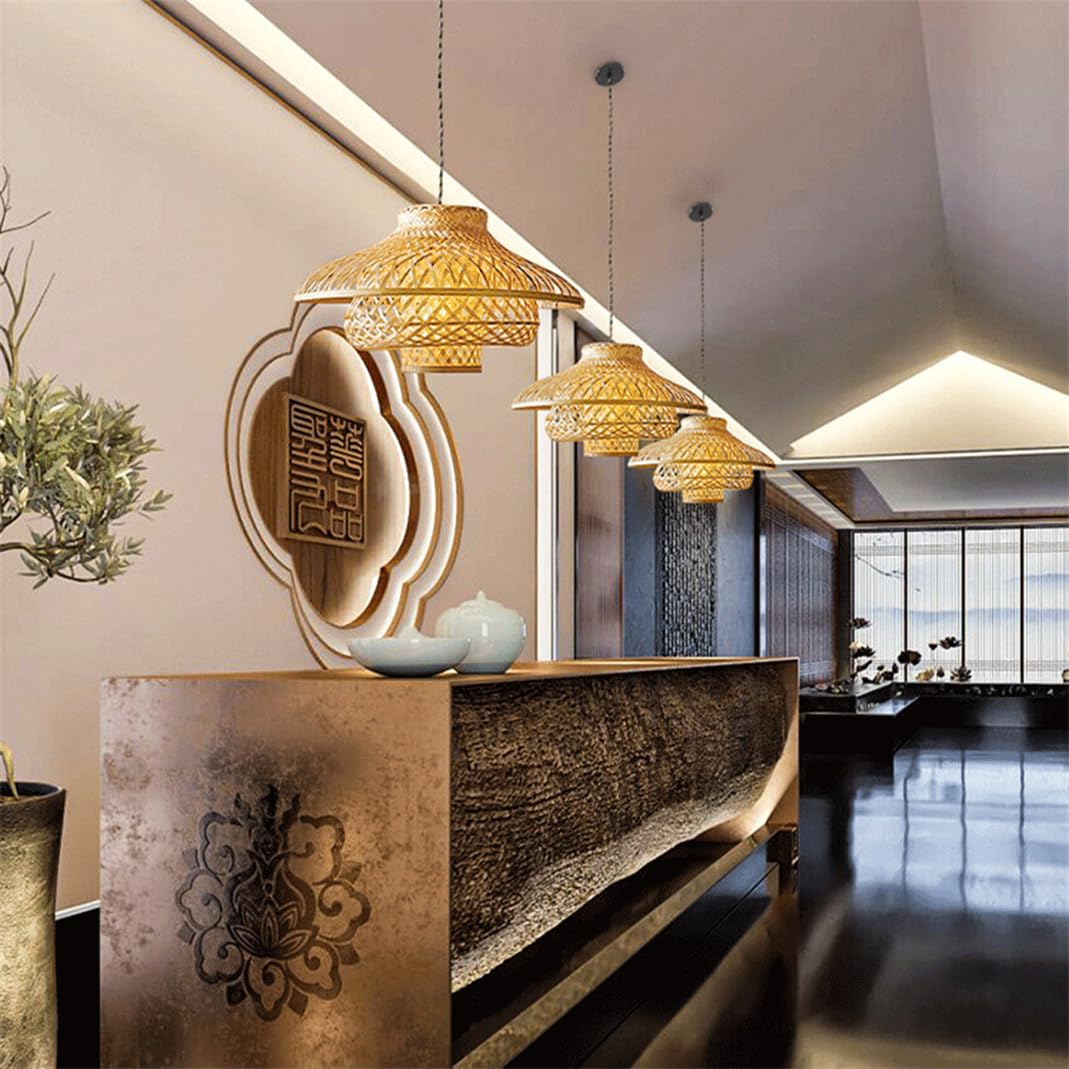 Illuminazione per Sala da Pranzo in Corda Intrecciata Lampadari A Forma di Nido D'uccello in Stile Vietnamita Lampade Pendenti in Vimini di bambù Intrecciato Strettamente
