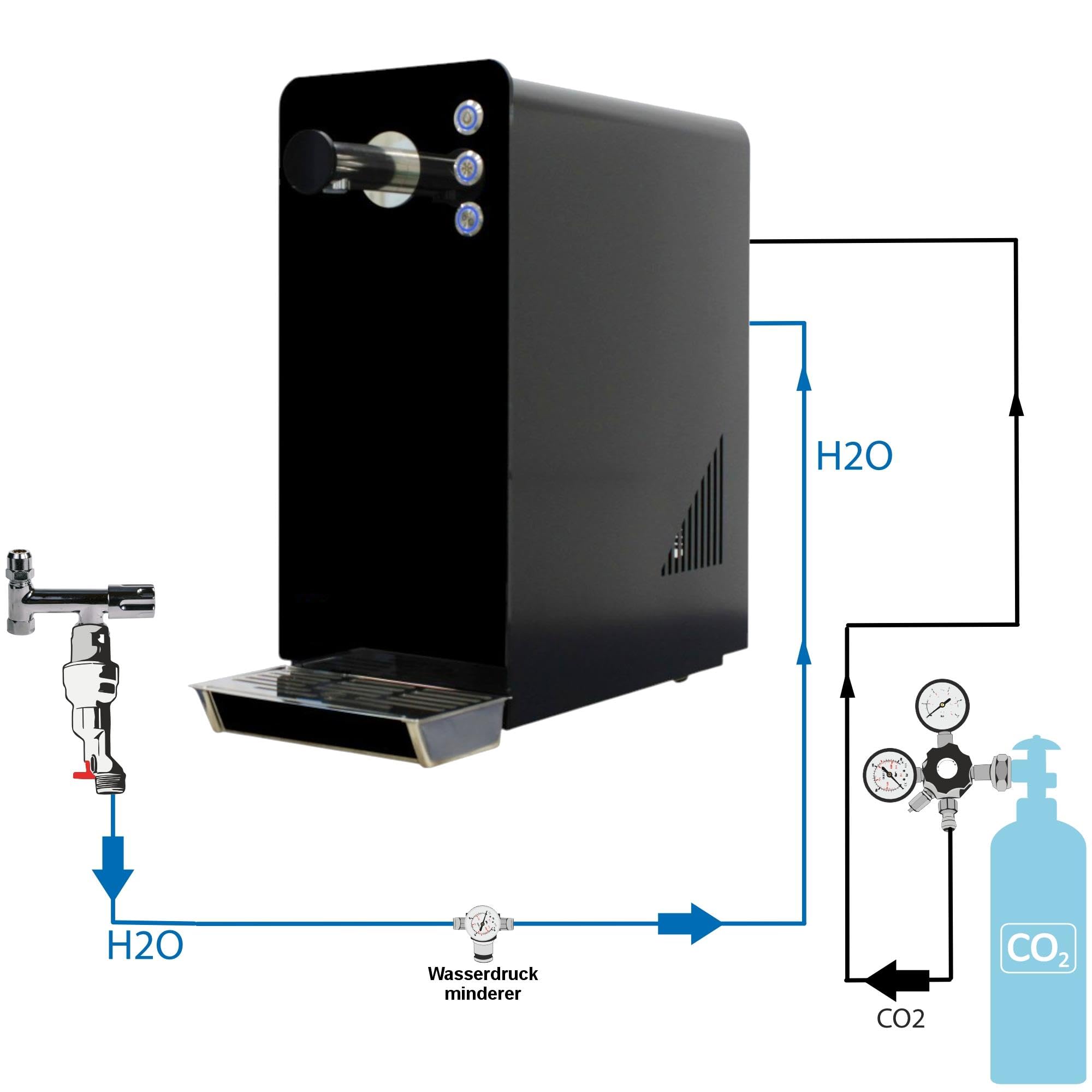 Wassersprudler BT-15 SetTafelwasseranlage mit Kühlung Sprudelwasser Trinkwasser Wasserspender 15 L/h - schwarz