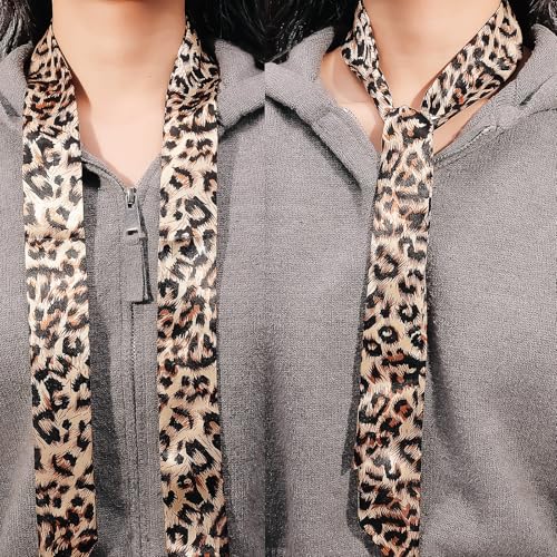 6PCS Chic Skinny Scarf Hairbands, Leopard Dot pattern Neck Ties, Stylish Flowers Purse Scarfs, Colorful Silk Scarf Hair Bands for Women Fashion Accessories4