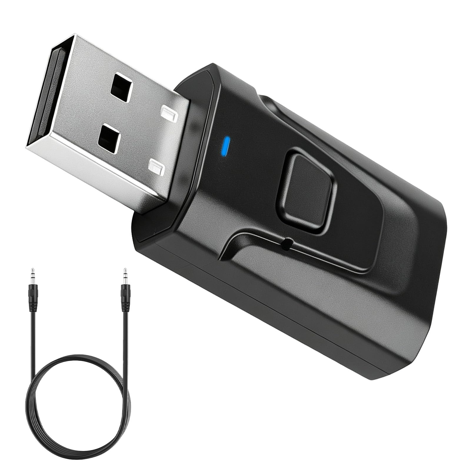 Bluetooth Adapter USB 5.0 Transmitter and Receiver 2 in 1 with 1/8" Jack, Wireless Stereo Audio for TV PC Car, Speakers and Headphones, Hands-Free, Plug & Play Without Delay, Low Latency