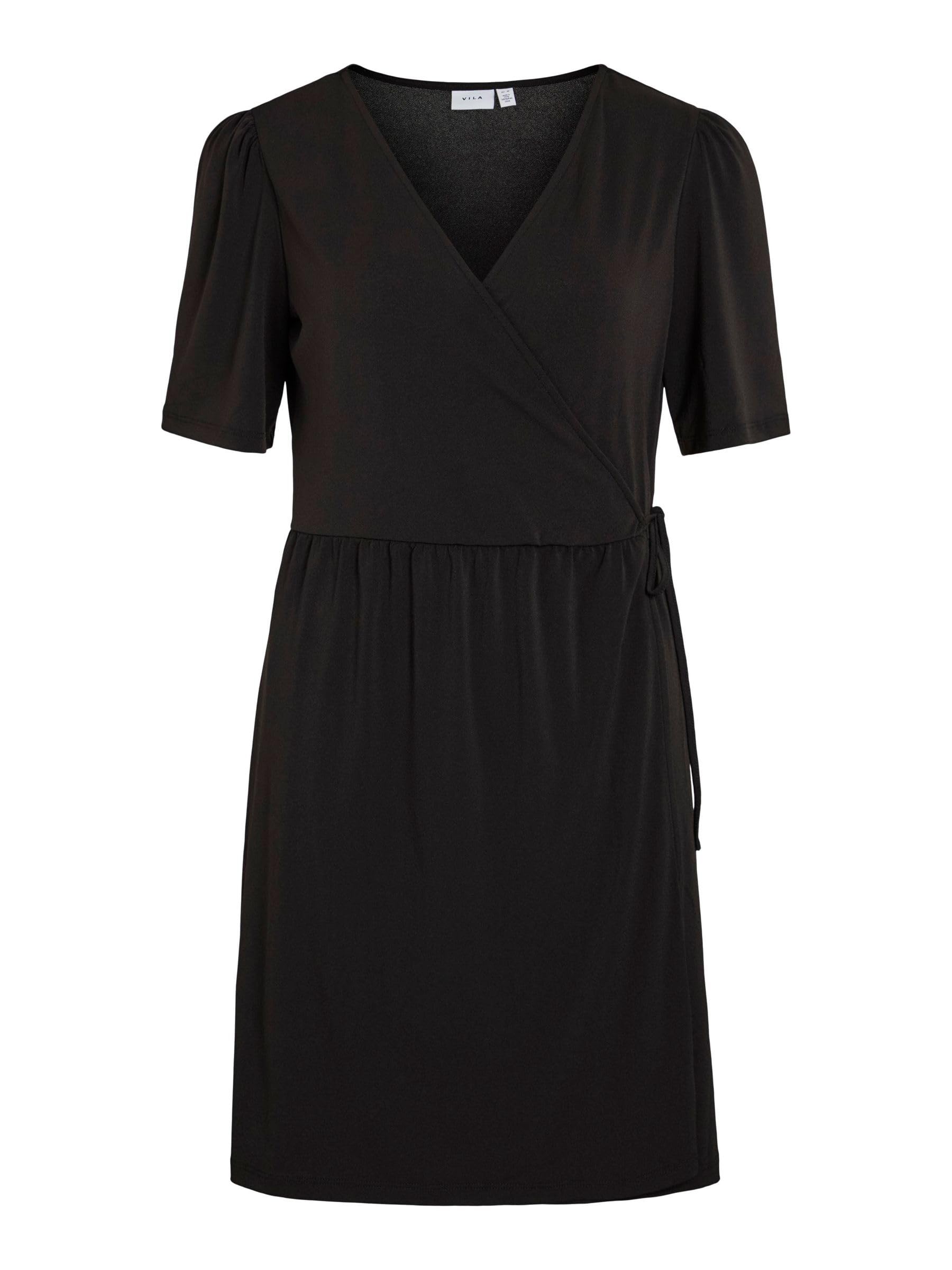 Vila Women's Vinayeli S/S Short Wrap Dress Noos, Black Beauty, L