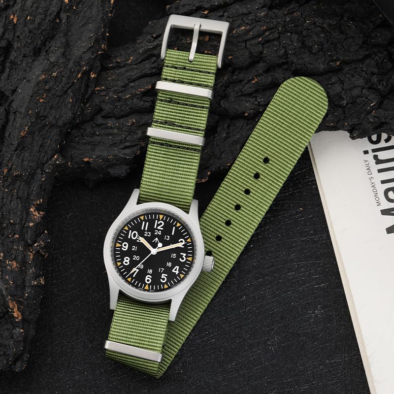 Image of Militado ML05 38mm VH31 Quartz Watch - Domed Sapphire Crystal Field Watch C3 Super Luminous Retro Sweep Wrist Watch for Men 100M Waterproof