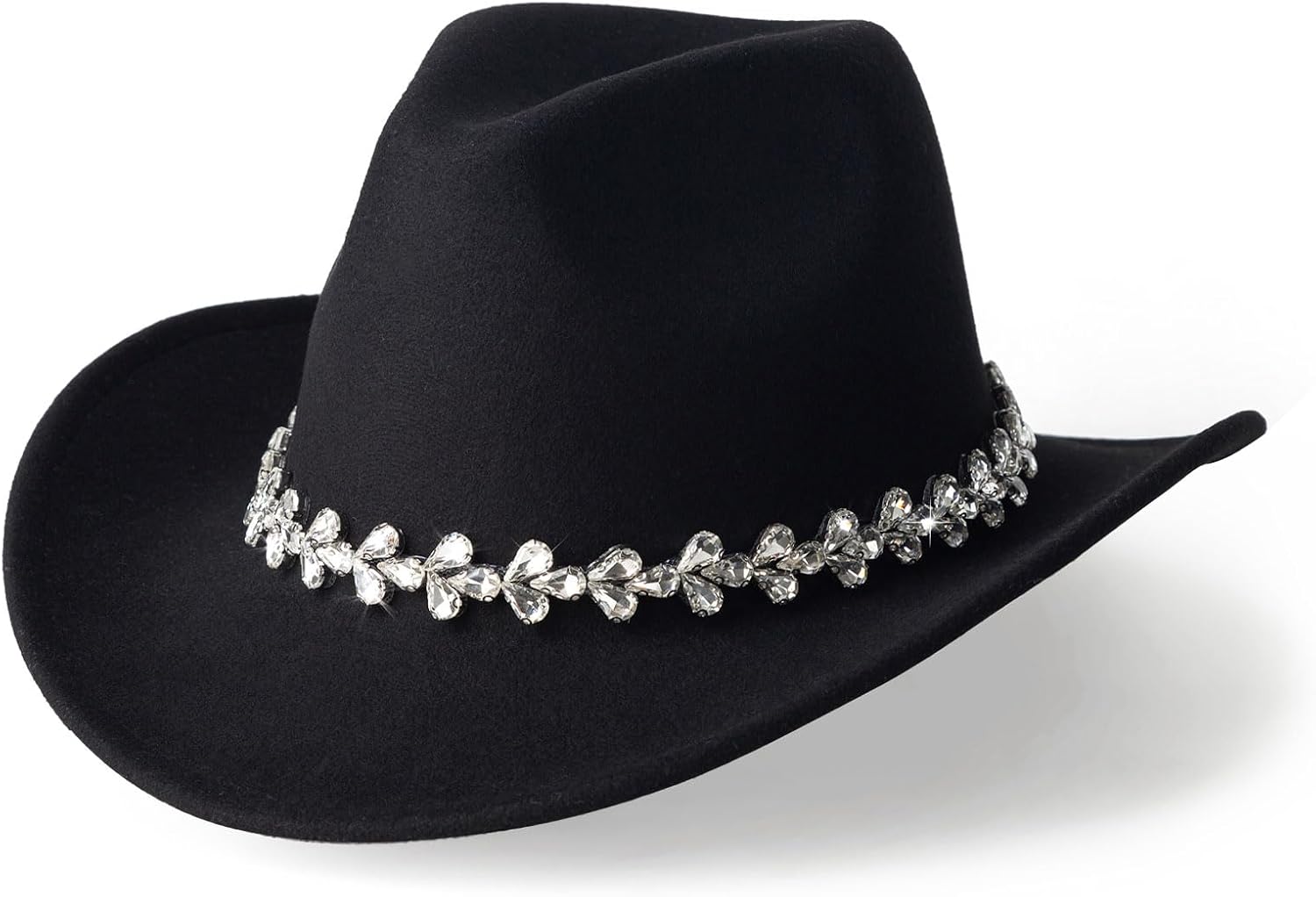 Glitter Rhinestones Cowboy Hats for Women Wide Brim Felt Western Cowgirl Hat with Bling Diamond Band