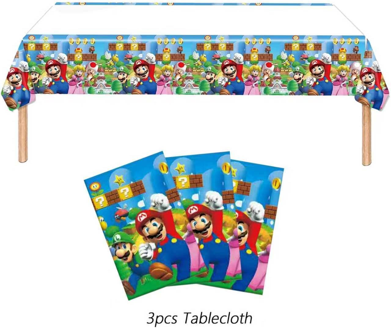 3PCS Mario Birthday Tablecloth Decorations, Plastic Waterproof Tablecloths Pink Cartoon Party Supplies for Boys Girls Fans Concert Birthday Party