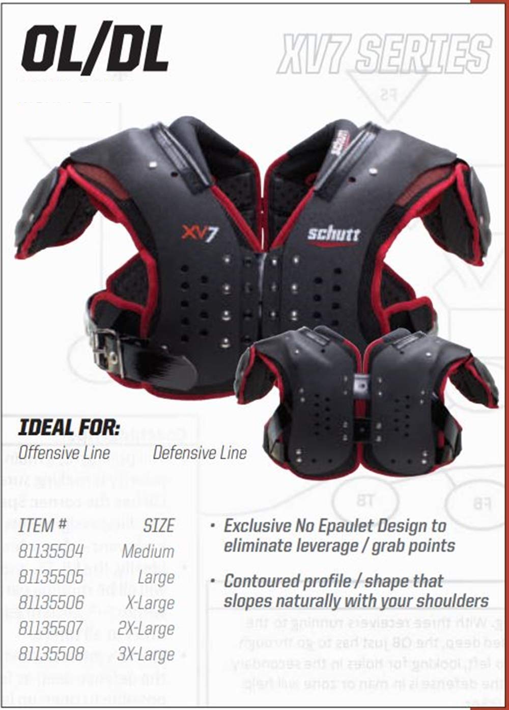 Schutt XV7 OL/DL - Hombreras de fútbol para Adulto, XXXL