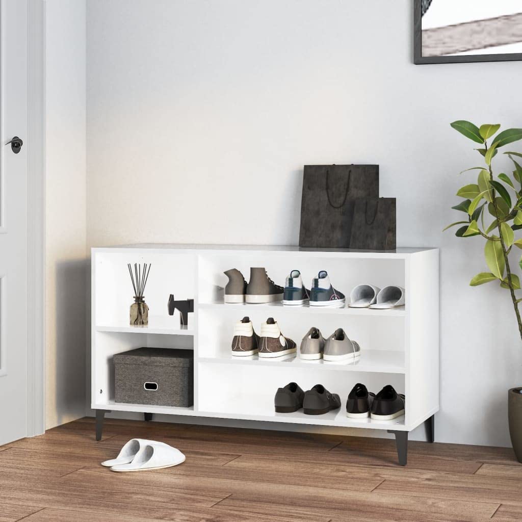 Regał na buty, wysoki połysk, biały, 102 x 36 x 60 cm, materiał drewnopochodny, idealny do korytarza, przedpokoju, szafki na buty z miejscem do przechowywania i stabilną górną płytą na buty